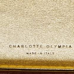 Pre Owned Charlotte Olympia Leopard Detail Brown Croc Embossed Leather Clutch