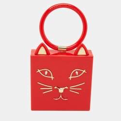 Pre Owned Charlotte Olympia Kitty Red Perspex Clutch