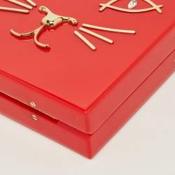 Pre Owned Charlotte Olympia Kitty Red Perspex Clutch