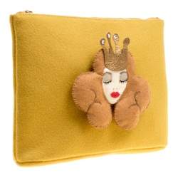 Pre Owned Charlotte Olympia Yellow Wool Sleeping Beauty Felt Pouch