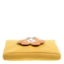 Pre Owned Charlotte Olympia Yellow Wool Sleeping Beauty Felt Pouch