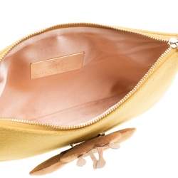 Pre Owned Charlotte Olympia Yellow Wool Sleeping Beauty Felt Pouch