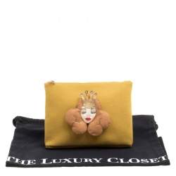 Pre Owned Charlotte Olympia Yellow Wool Sleeping Beauty Felt Pouch