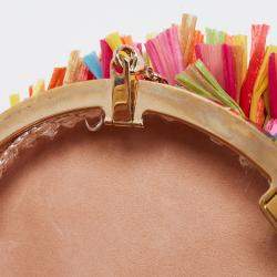 Pre Owned Charlotte Olympia Multicolor Straw and Suede Fiesta Chain Clutch Bag