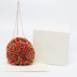 Pre Owned Charlotte Olympia Multicolor Straw and Suede Fiesta Chain Clutch Bag