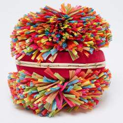 Pre Owned Charlotte Olympia Multicolor Straw and Suede Fiesta Chain Clutch Bag