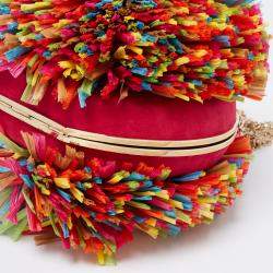 Pre Owned Charlotte Olympia Multicolor Straw and Suede Fiesta Chain Clutch Bag