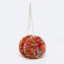 Pre Owned Charlotte Olympia Multicolor Straw and Suede Fiesta Chain Clutch Bag