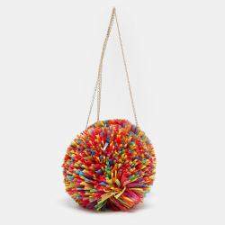 Pre Owned Charlotte Olympia Multicolor Straw and Suede Fiesta Chain Clutch Bag