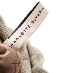 Pre Owned Charlotte Olympia Brown/Beige Canvas and Leather Empire Bucket Bag