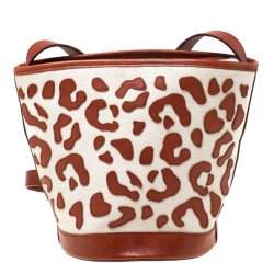 Pre Owned Charlotte Olympia Brown/Beige Canvas and Leather Empire Bucket Bag