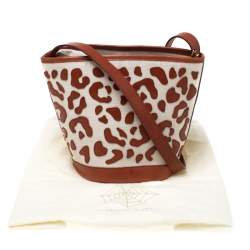Pre Owned Charlotte Olympia Brown/Beige Canvas and Leather Empire Bucket Bag