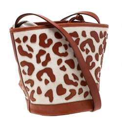 Pre Owned Charlotte Olympia Brown/Beige Canvas and Leather Empire Bucket Bag