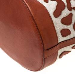 Pre Owned Charlotte Olympia Brown/Beige Canvas and Leather Empire Bucket Bag