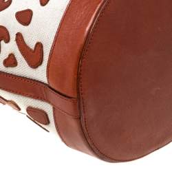 Pre Owned Charlotte Olympia Brown/Beige Canvas and Leather Empire Bucket Bag