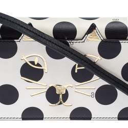 Pre Owned Charlotte Olympia Black/White Polka Dot Leather Feline Crossbody Bag