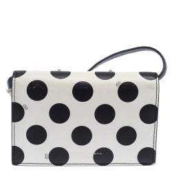 Pre Owned Charlotte Olympia Black/White Polka Dot Leather Feline Crossbody Bag