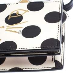 Pre Owned Charlotte Olympia Black/White Polka Dot Leather Feline Crossbody Bag