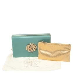 Pre Owned Charlotte Olympia Sea Green Zodiac Pandora Gemini Clutch