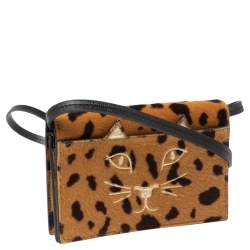 Pre Owned Charlotte Olympia Leopard Print Calfhair Feline Purse Shoulder Bag
