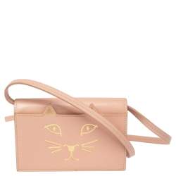 Charlotte Olympia Pink Leather Feline Purse Shoulder Bag Charlotte