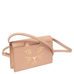Pre Owned Charlotte Olympia Pink Leather Feline Purse Shoulder Bag