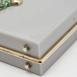 Pre Owned Charlotte Olympia Grey Perspex Aquarius Zodiac Pandora Box Clutch 