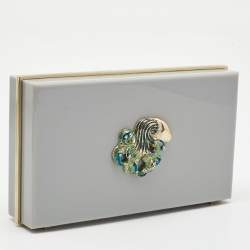 Pre Owned Charlotte Olympia Grey Perspex Aquarius Zodiac Pandora Box Clutch 