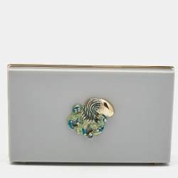 Pre Owned Charlotte Olympia Grey Perspex Aquarius Zodiac Pandora Box Clutch 