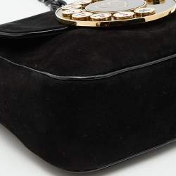 Pre Owned Charlotte Olympia Black Suede and Patent Leather Telephone Top Handle Bag