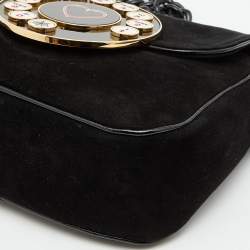 Pre Owned Charlotte Olympia Black Suede and Patent Leather Telephone Top Handle Bag