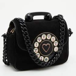 Pre Owned Charlotte Olympia Black Suede and Patent Leather Telephone Top Handle Bag