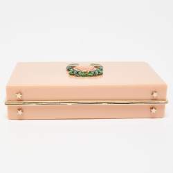 Pre Owned Charlotte Olympia Light Orange Perspex Cancer Zodiac Pandora Box Clutch 