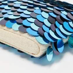 Charlotte Olympia Blue/Beige Canvas and Sequins Zip Pouch