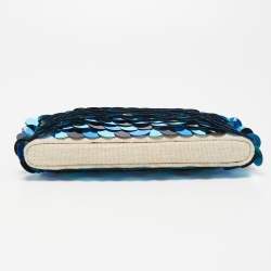 Charlotte Olympia Blue/Beige Canvas and Sequins Zip Pouch
