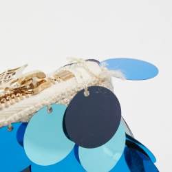 Charlotte Olympia Blue/Beige Canvas and Sequins Zip Pouch