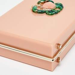 Pre Owned Charlotte Olympia Peach Perspex Cancer Zodiac Pandora Box Clutch