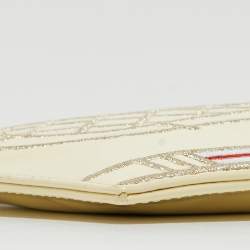 Pre Owned Charlotte Olympia Cream Patent Leather Embroidered Chain Clutch