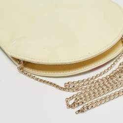 Pre Owned Charlotte Olympia Cream Patent Leather Embroidered Chain Clutch