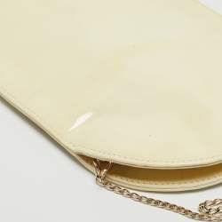 Pre Owned Charlotte Olympia Cream Patent Leather Embroidered Chain Clutch