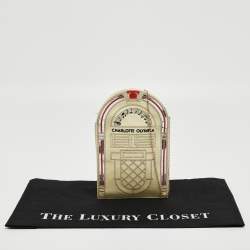 Pre Owned Charlotte Olympia Cream Patent Leather Embroidered Chain Clutch