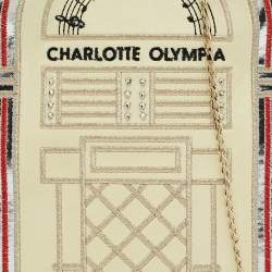 Pre Owned Charlotte Olympia Cream Patent Leather Embroidered Chain Clutch