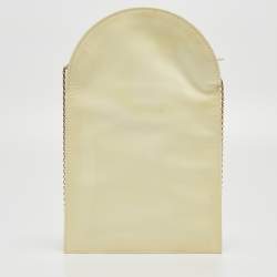 Pre Owned Charlotte Olympia Cream Patent Leather Embroidered Chain Clutch