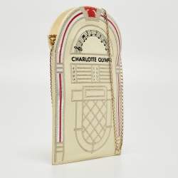 Pre Owned Charlotte Olympia Cream Patent Leather Embroidered Chain Clutch