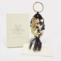 Charlotte Olympia Black Alcantara Sequins Goldfish Pouch