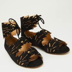 Charlotte Olympia Black Suede Eve Leaf Flat Sandals Size 39