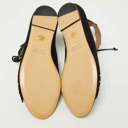Charlotte Olympia Black Suede Eve Leaf Flat Sandals Size 39