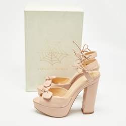 Charlotte Olympia Pink Leather Bow Platform Sandals Size 41