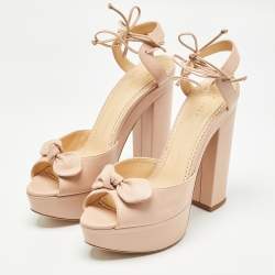 Charlotte Olympia Pink Leather Bow Platform Sandals Size 41