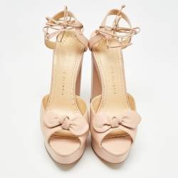 Charlotte Olympia Pink Leather Bow Platform Sandals Size 41